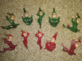 10 Vintage Plastic Miniature Pixie Elf Christmas Figurine Fairy Garden Decor