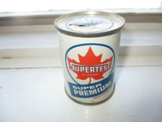 Vintage Supertest Premium Motor Oil Can Tin Bank " All Canadian " (white)