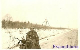TOUGH Wehrmacht Kradmelder w/ MP - 40 Maschinenpistole on Motorcycle; Russia 2