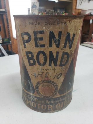 1920s Pennsylvania Penn Bond Motor Oil Can Illinois Farm Supply Company