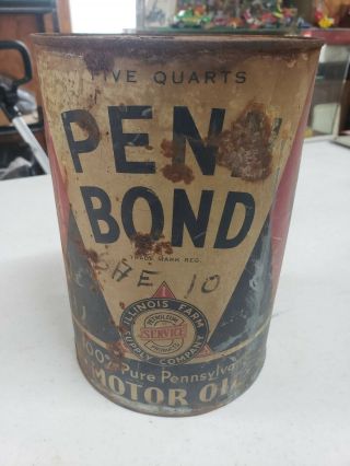 1920s Pennsylvania PENN BOND MOTOR OIL Can Illinois Farm Supply Company 3
