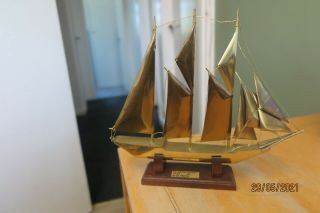 Sir Winston Churchill - Unusual All Brass Ship On Wooden Stand With Name.