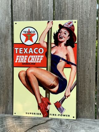 Texaco Fire Chief Gasoline Motor Oil Gas Vintage Style Steel Pump Plate Sign
