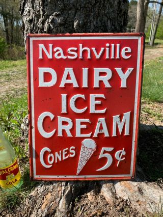 " Nashville Dairy Ice Cream " Embossed Metal Advertising Sign (16 " X 12 ") Sign