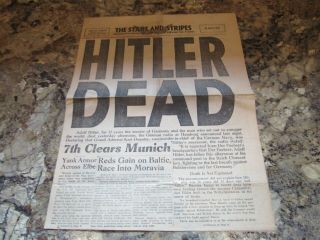 Wwii Us The Stars And Stripes Hitler Dead Ltc Item Newspaper