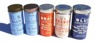 Set Of 5 Orig 1941 - 1942 Dated Us Army Ski Wax In Tins Orange & Blue Wax