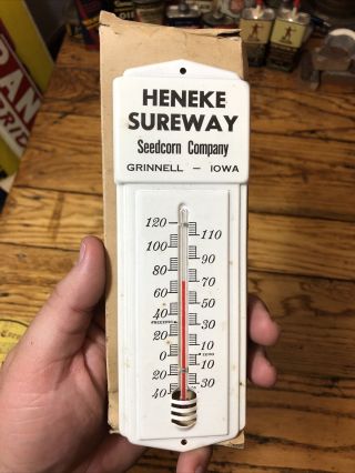 Vintage Heneke Sureway Hybrid Seed Corn Grinnell Iowa Thermometer Nos Farm