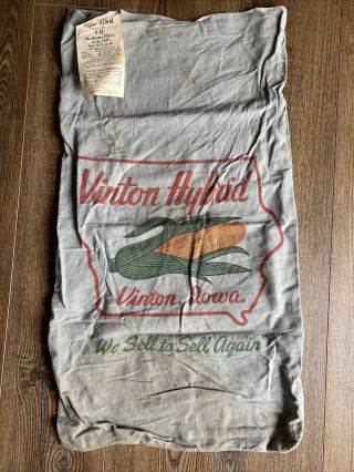 Vintage Vinton Hybrid Seed Corn,  Vinton,  Iowa Ia Cloth Sack Bag With Tag