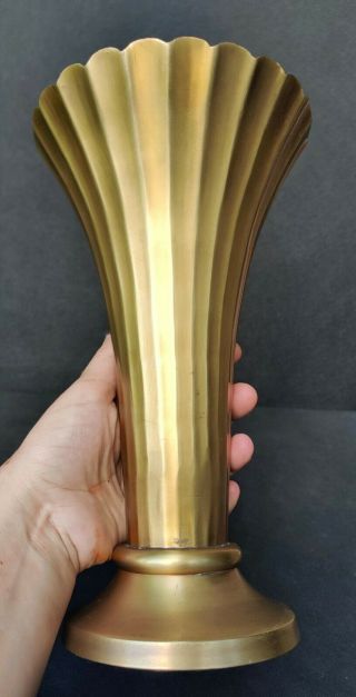 Art Deco Fluted Brass Vase 10.  5 " H