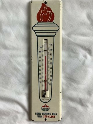 Vintage 1950 - 60’s Standard Home Heating Oil Gas Station Metal Thermometer Sign