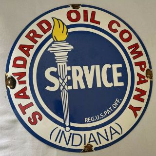 Vintage Domed Standard Service 12” Porcelain Sign Car Gas Oil