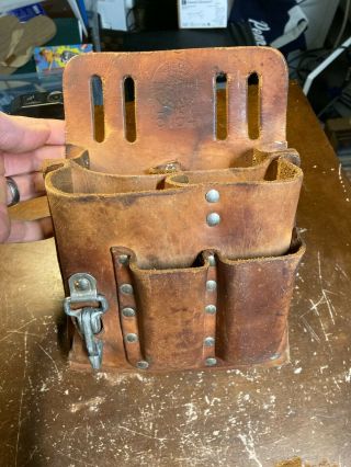 Vintage Klein Tools No.  5164 Leather Electricians Lineman Pouch 8 Pocket