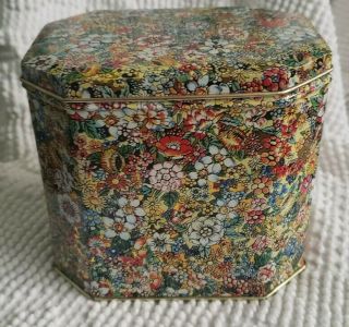 Case Floral Chintz Tin Tea Box Trinket Lidded Made In Italy