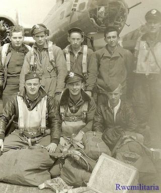 Org.  Photo: 384th Bomb Group Aircrew W/ Gear By Their B - 17 Bomber; 1944