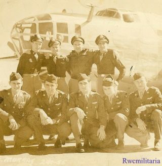 Org.  Photo: 445th Bomb Group Us Aircrew (named; Incl.  Kia) Posed W/ B - 24 Bomber