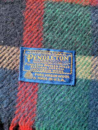 Vintage Pendleton Blanket Fringe Throw Camp Plaid Made In USA 2