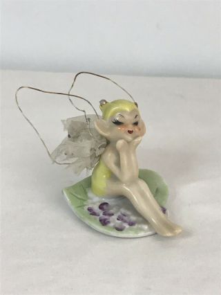 Sweet Vintage Ceramic Pixie Elf Fairy Figurine Tulle Wire Wings Signed Japan