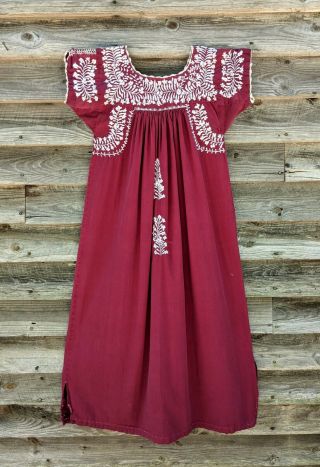 Vtg Mexican Dress Hand Embroidered Oaxacan Sundress Maxi Boho Peasant S M