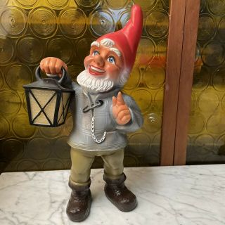 Vintage Zeho Plastic Elf Garden Gnome With Lantern W Germany Austria Sticker