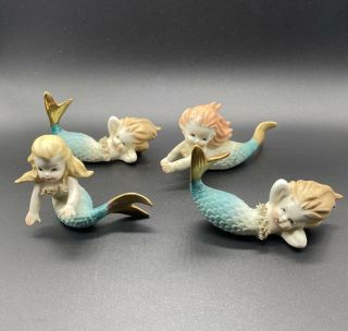 4 Rare Vintage Mermaid Figurines Japan Retro 1950s Lefton,  Napco,  Norcrest