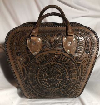 Vintage Mexico Lindo Hand Tooled Leather Bowling Ball Bag