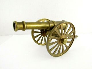 Vintage Brass Civil War Style 7 " Inch Cannon With Rolling Wheels