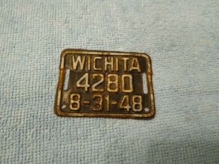 1948 Wichita Ks Vintage Bicycle License Plate