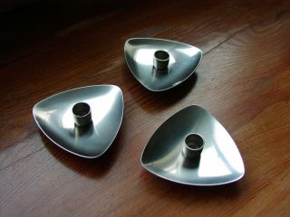 Retro Danish Lundtofte Stainless Steel Mini Candle Holders X 3