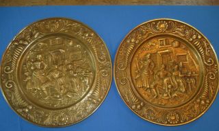 Vintage 2 Large Brass Decorative Plates Ornaments Wall Hanging