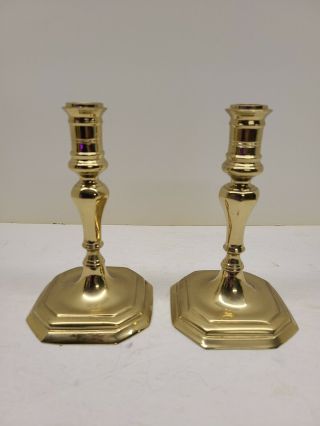 Pair Virginia Metalcrafters Square Octagonal Base Brass Cw16 - 35 7 " Candlesticks