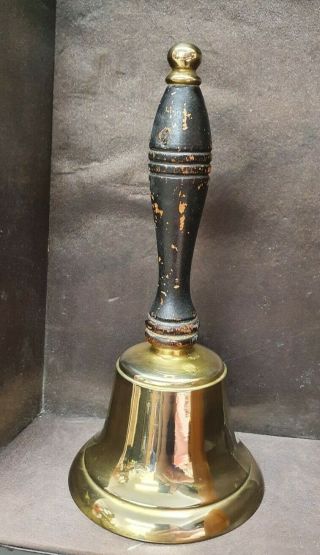 Vintage Brass Hand Bell School Bell Wooden Handle 22cms Tall