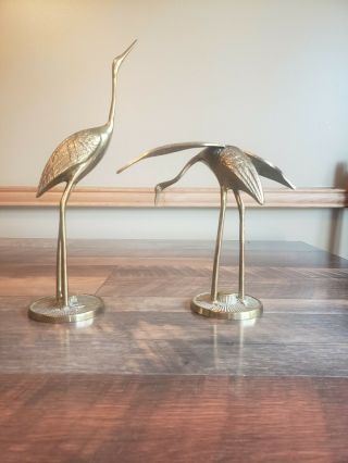 Vintage Brass Cranes / Stork / Heron / Bird Figurine Mcm Mid Century Modern