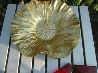 Lotus 3516 Large Gold Metal Leaf Dish Plate.  Brass ?? Aluminum ?? Alloy ??
