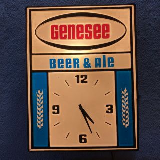 Vintage Genesee Beer & Ale Lighted Plastic Bar Sign With Clock