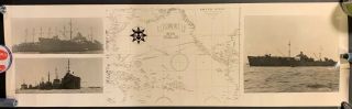 Uss Oahu (arg - 5) Us Navy Wwii Repair Ship War Record Panoramic Photograph & Map