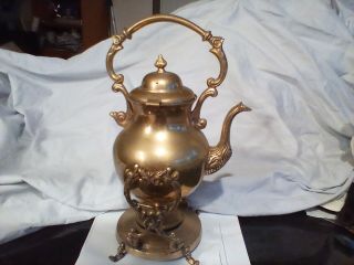 Vintage Brass Tea Pot With Gas Warming And Pouring Stand