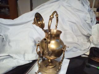 Vintage Brass Tea Pot with gas warming and pouring stand 3