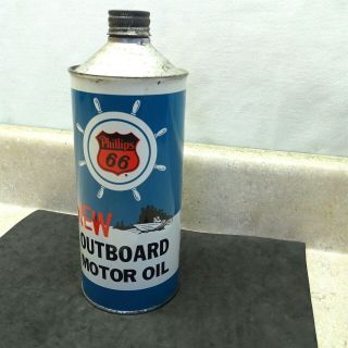 Vintage Phillips 66 Outboard Motor Oil 1 Quart Cone Top Metal Can W/cap