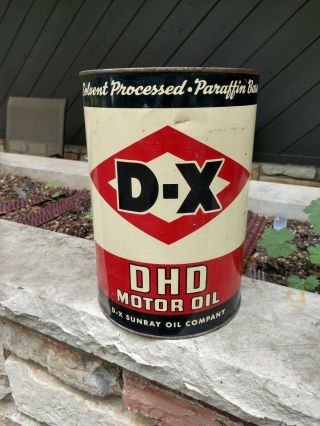 Vintage D - X Five 5 Quart Oil Can Graphics Gas Station Metal
