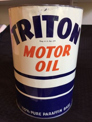 Vintage 5 Quart Triton Metal Motor Oil Can Union Oil Co.  Calif.  Gas & Oil