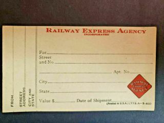 Vintage 1940 Railway Express Agency Label Blank Pb5
