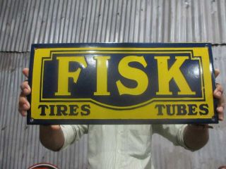 Porcelain Fisk Tires Tubes Enamel Sign Size 18 " X 8 " Inches