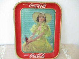 Vintage Coca Cola Tray Girl In Yellow Dress In The Afternoon 1938