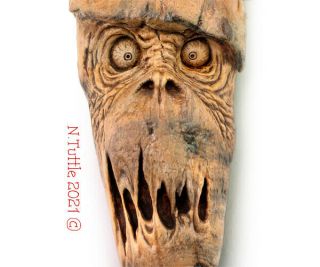Wood Spirit Carving Skull Zombies Spooky Haunting Troll G Nancy Tuttle