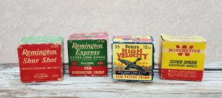 (4) Vintage Shotgun Shell Boxes Peters Remington Winchester Hunting Gas Oil Sign