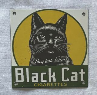 Vintage Black Cat Cigarettes Porcelain Sign Car Truck Oil Gas Gasoline