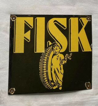 Vintage Fisk Tires Porcelain Sign Car Gas Oil Truck Gasoline Automobile