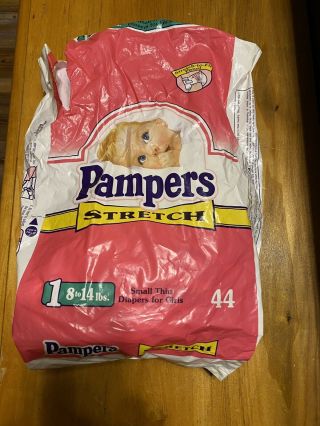Vintage Pampers Stretch For Girls Plastic Backed Diapers And Package 8 Diapers