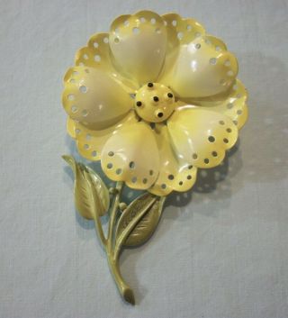 Vintage Signed Hedy Figural Flower Brooch Pin Retro Yellow Enamel