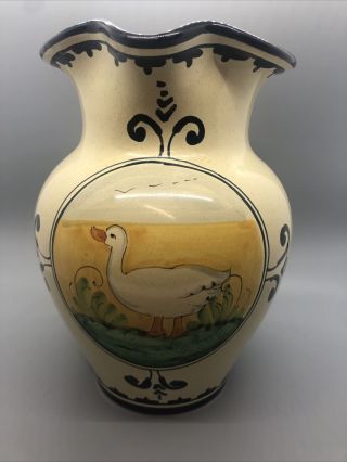 Vintage Corso De’fiori Italy Oca Large Pitcher - 8.  5” Height W/duck Hand Painted